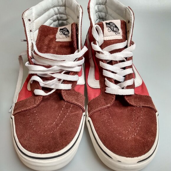 Vans Shoes - Vans Sk8-Hi Sneakers Men’s 8 Womens 9.5 Brown Orange White Suede Canvas High-Top